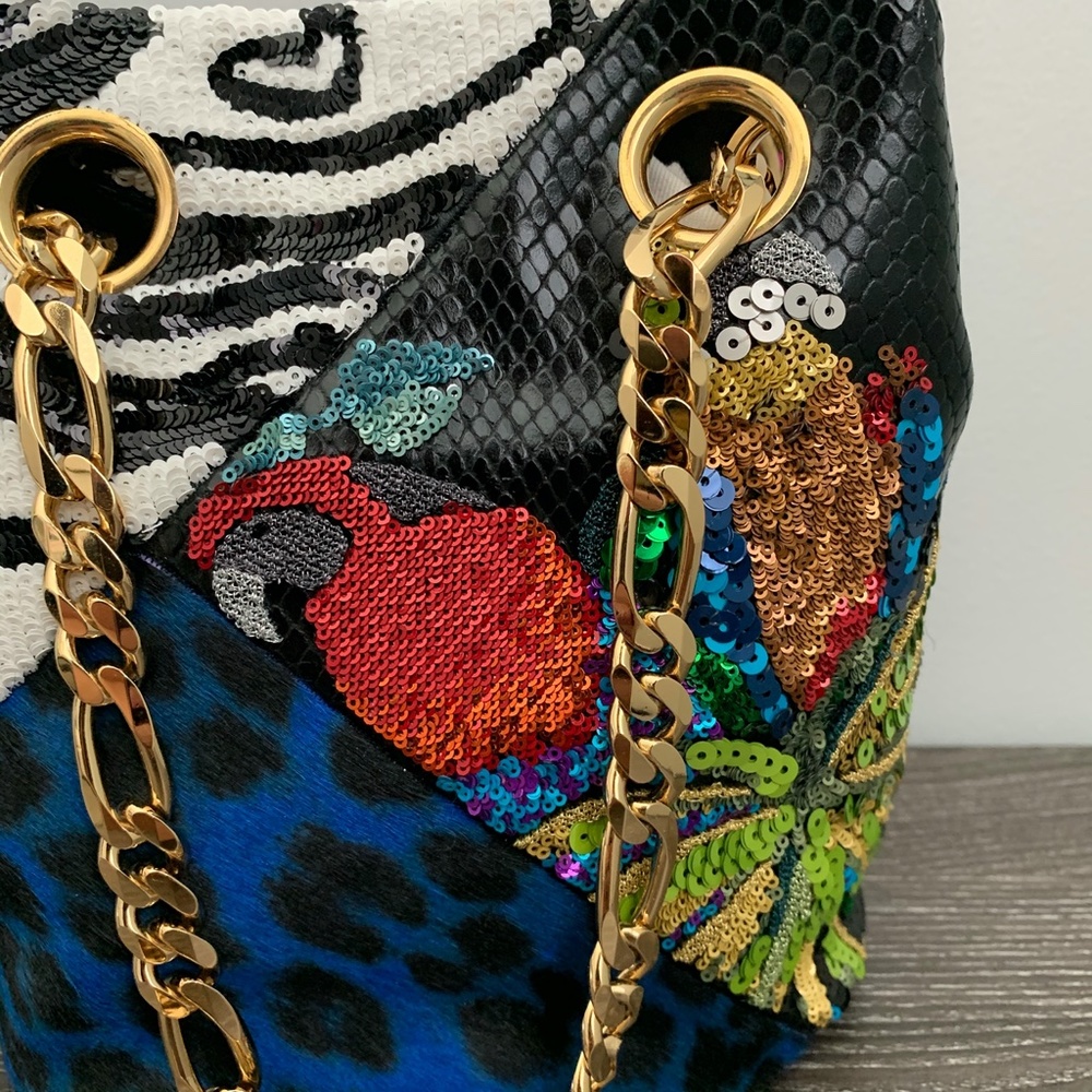 Multicolor Sequin & Animal Print Chain Shoulder Bag - Picture 3 of 10